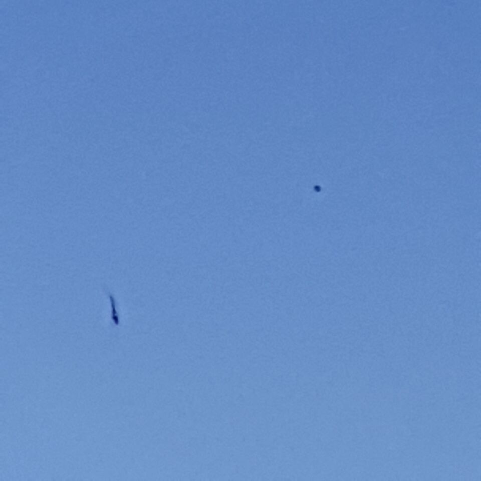 Ik zie zwarte stilstaande objecten in de lucht bij het maken van een foto van de foto