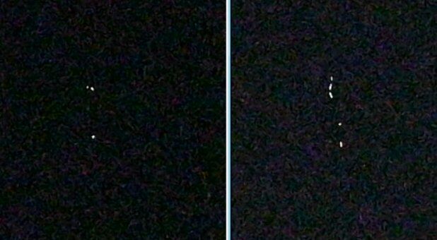 Lichtbol veranderd meermaals van richting (Sluitertijd 8 sec, ISO 20.000) foto