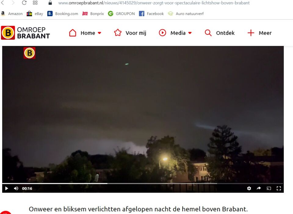 Blauwe schijf, onregelmatig bewegend op onweer-video van NOS/Omroep Brabant foto