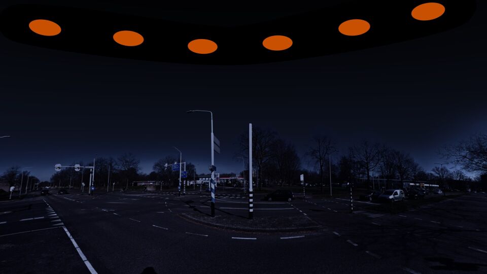 Boemerang vorm met 6 oranje lichten foto