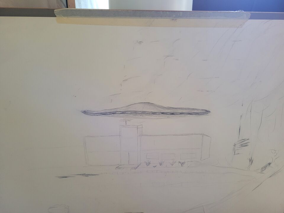 Spaceship in ovale vorm met kleine organisch gevormde ramen foto