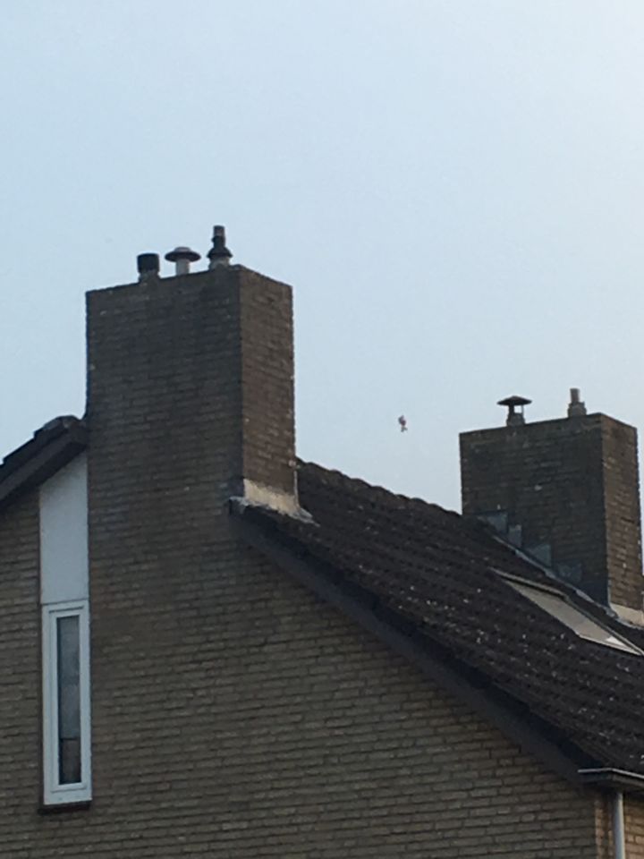 Vreemde zwevende zwarte vorm tegen windrichting in foto