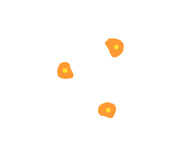 3 licht wit oranje vlekjes [kleine bewegende wolkjes] schets