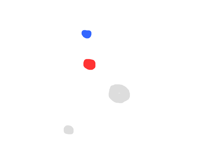 Grote rode bol en kleine licht blauwe bol schets