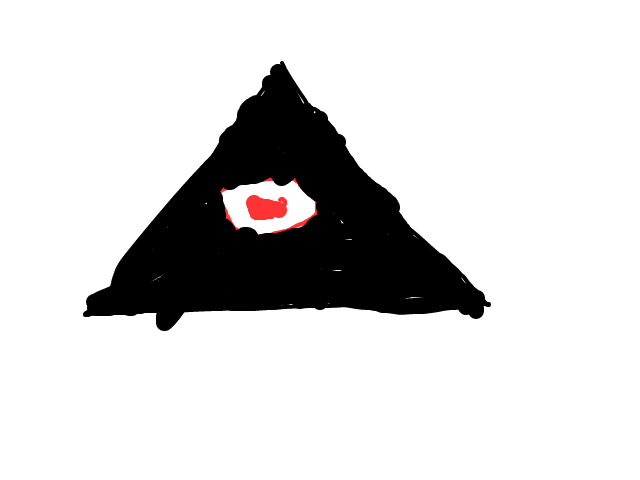Driehoek zwart rood oog in het midden schets