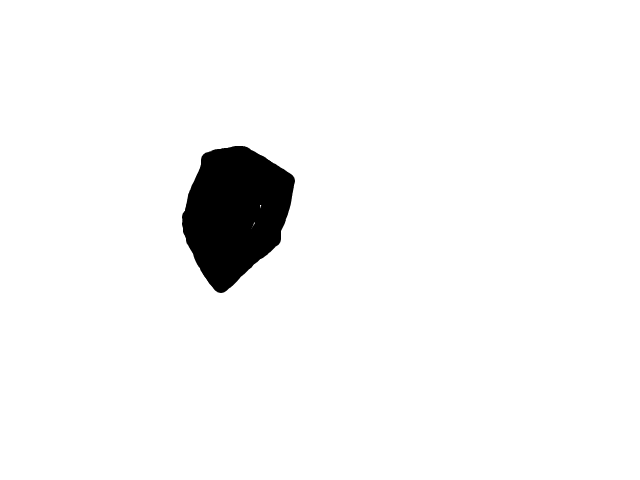 Zwart klein veelhoekig object schiet voorbij schets