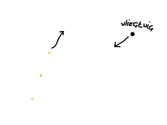 Drie sterachtige lichtpunten op sateliet hoogte in formatie. schets