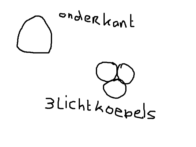 Driehoek met 3 koepels helder wit licht schets