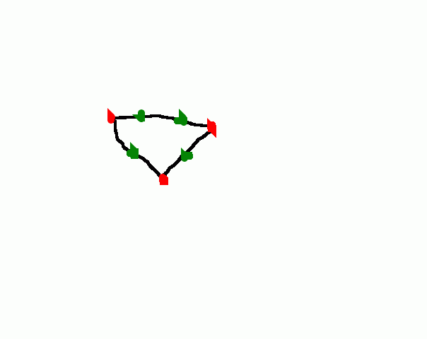 Rode en groene lichtjes in een driehoek schets