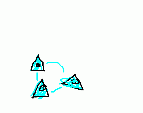 3 blauwe driehoekjes schets