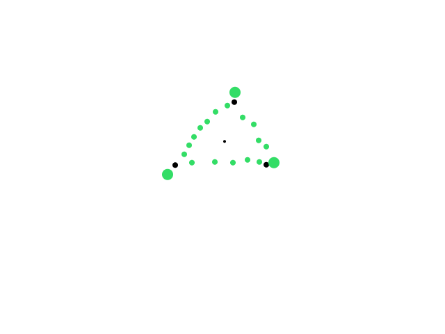 Donkere driehoekige vorm met groene lichten schets
